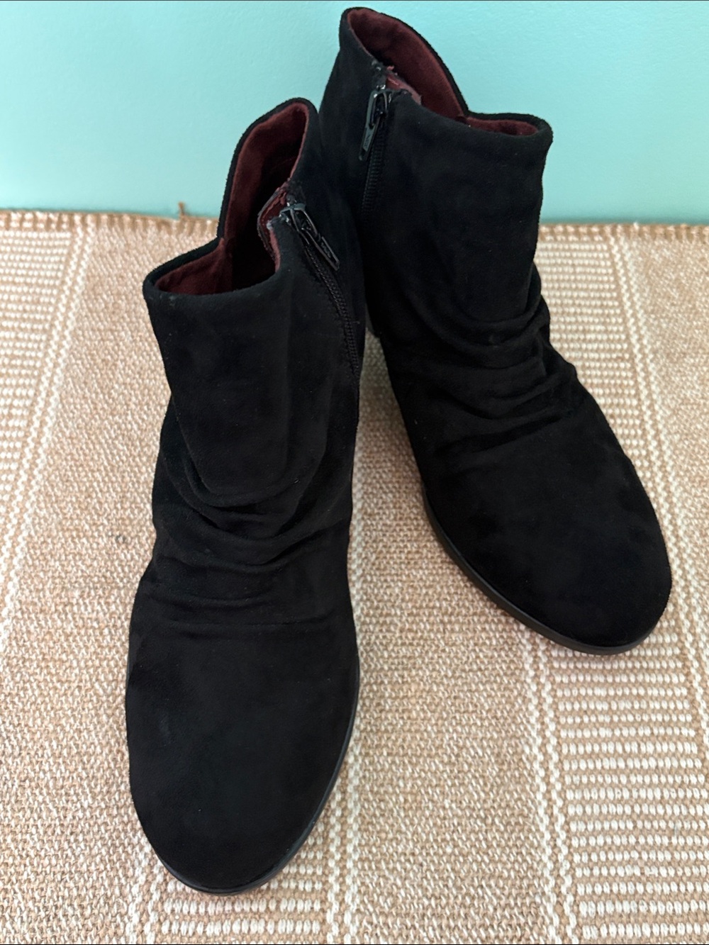 b.o.c. By Born “Amber” Black Ruched Ankle Booties/Side Zipper. Size-9 NWOT
